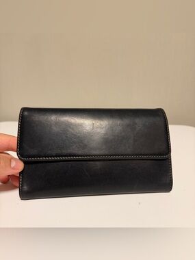 Coach Black Leather Credit Card Trifold Long Wallet - Vintage